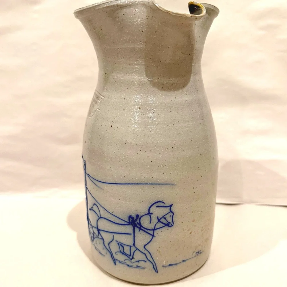 RARE Salmon Falls Stoneware Pitcher Horse Buggy 1992 Signed Crayton-Ackley